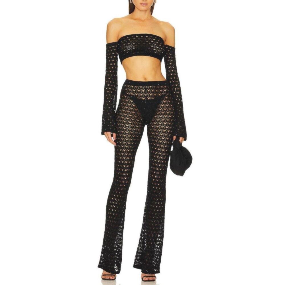 Michael Costello x Revolve Knit Sequin Crop Top Flare Pant Set XS/XXS
